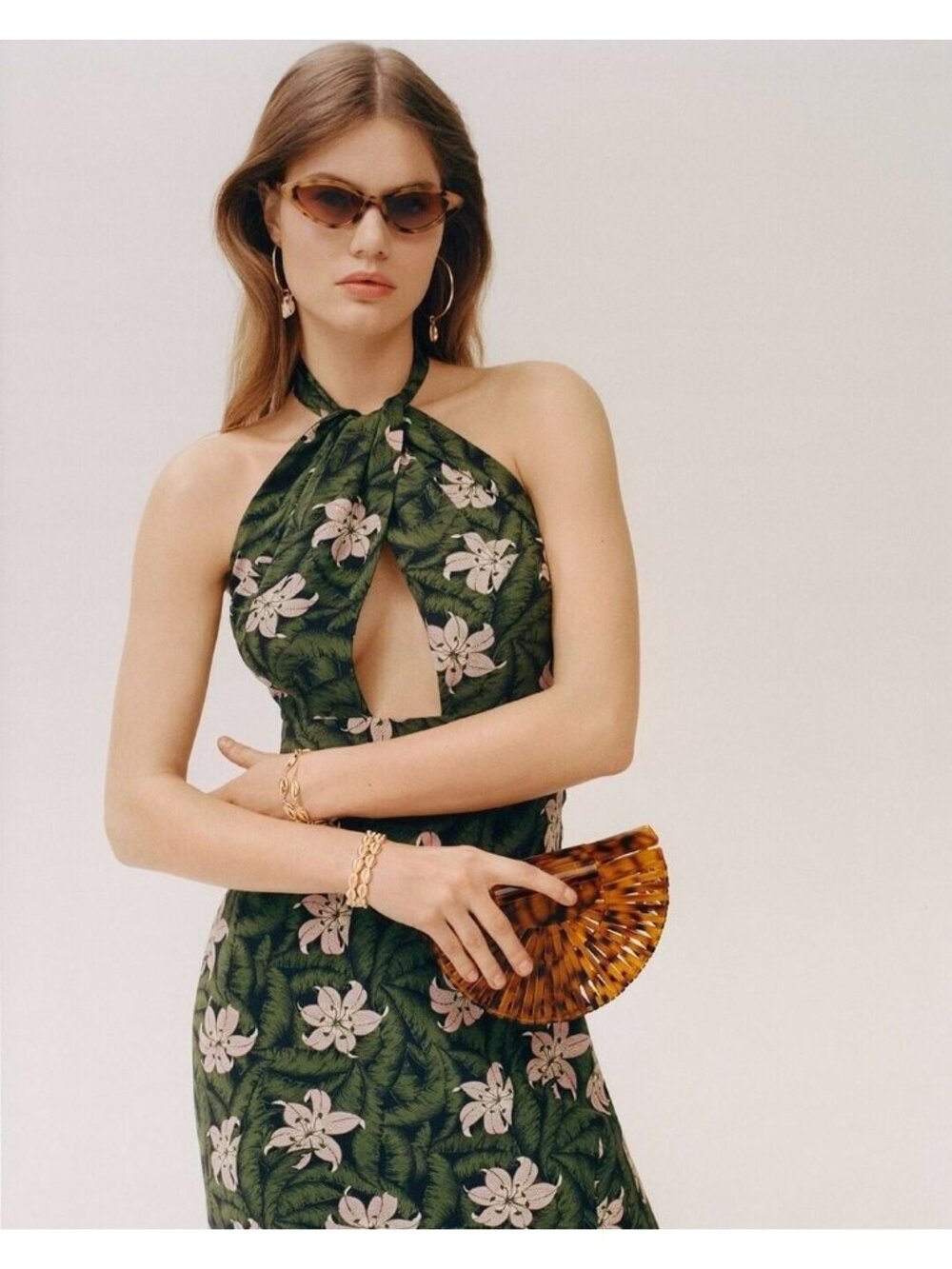 🆕TOPSHOP Hibiscus Floral Halter Midi Dress Green 10 - Picture 3 of 11
